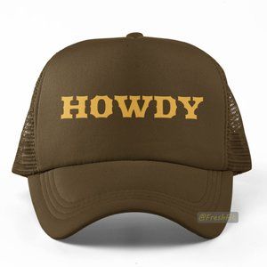🆕HOWDY Foam Trucker Hat Mesh Snapback Cap Brown